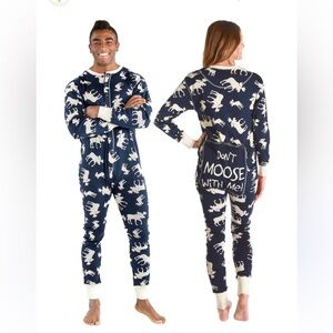 Lazy one Moose printed flapjack Butt flap one piece pajama ribbed cotton S